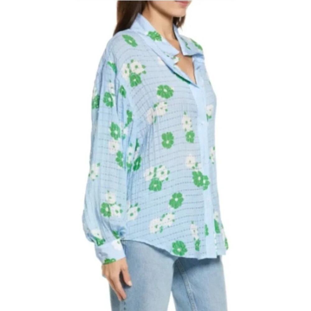 SMYTHE Sheer Button Down Floral Feminine Blouse Oversized Size S - Picture 7 of 7